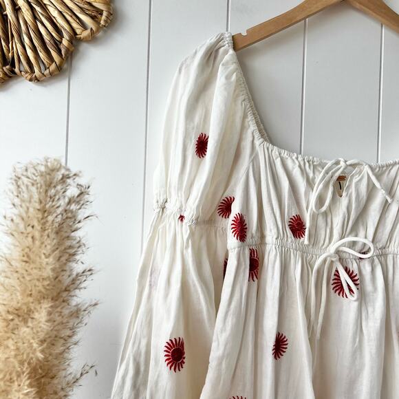 Free People dress maxi embroidered cotton linen color white/red size small NWOT - Picture 6 of 12